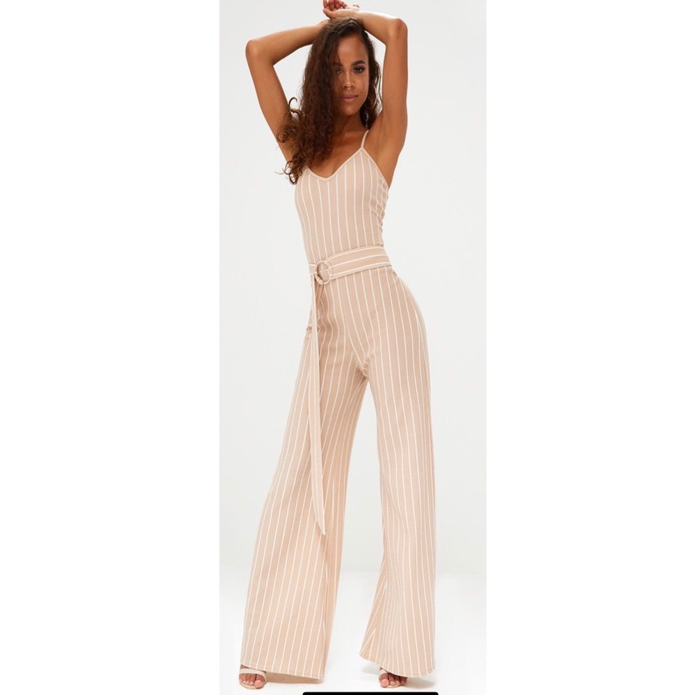 • Pinstripe Belt Jumpsuit •